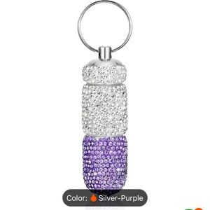 Portable Bling Keychain Pill Box 2 Compartments Small Travel Pill Case